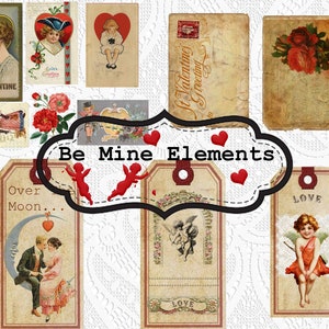 Be Mine Valentine  Junk journal Elements