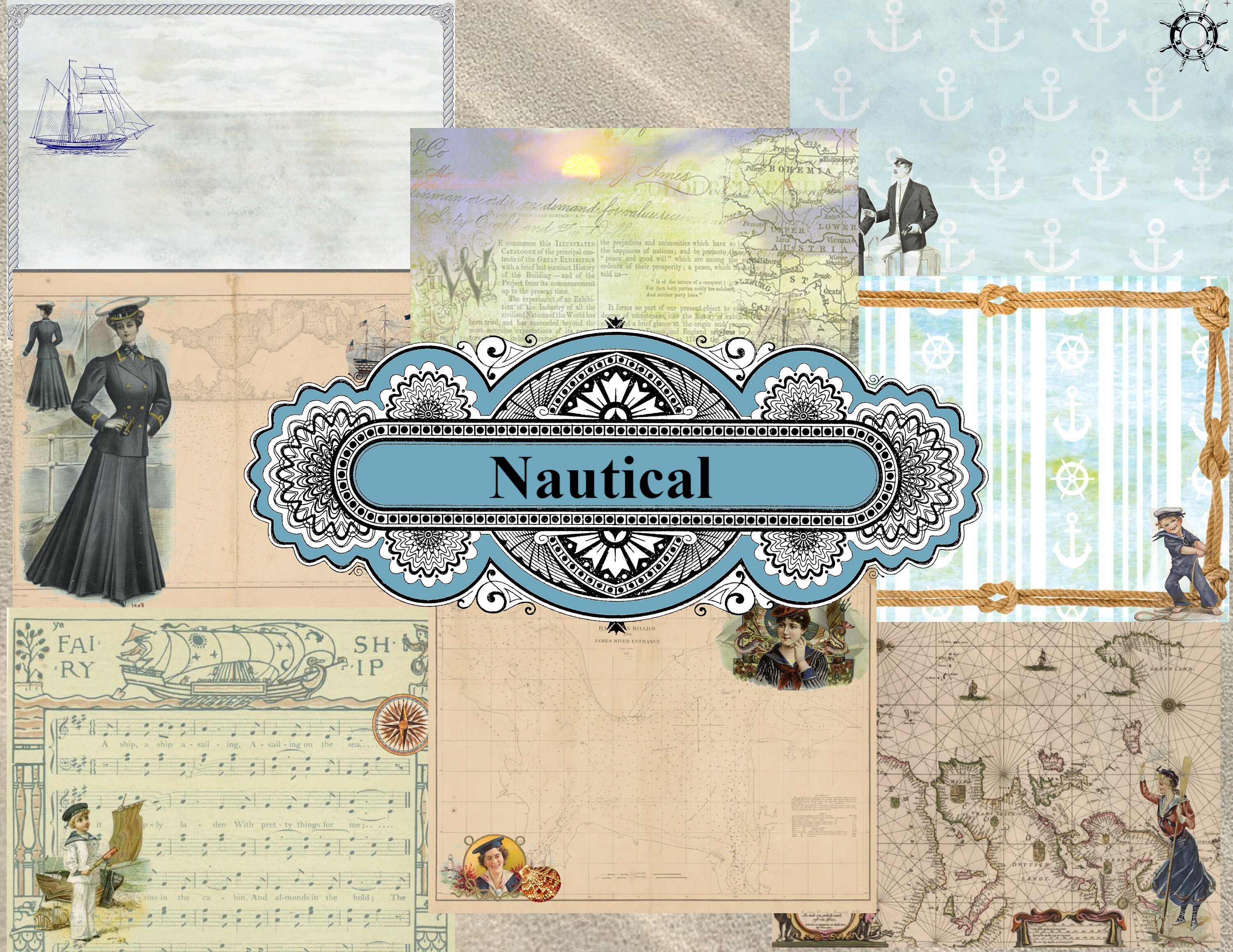 Nautical Junk Journal Paper Pack