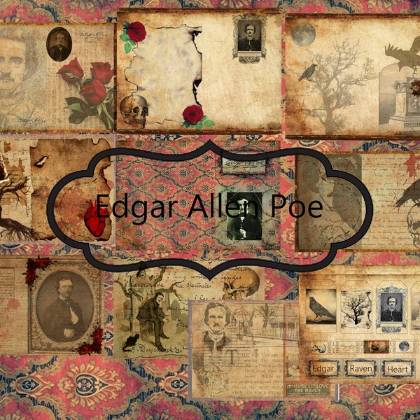 Edgar Allen Poe Junk Journal mixed media digital printable kit