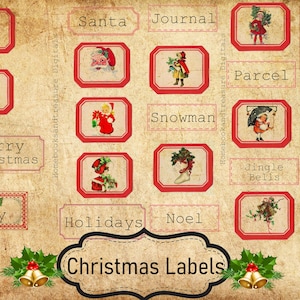 Retro Christmas Labels Junk Journal ephemera