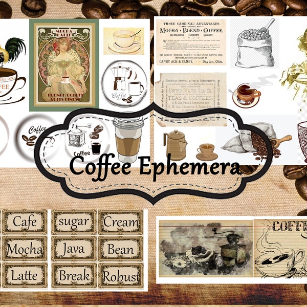 Coffee ephemera words junk journal digital
