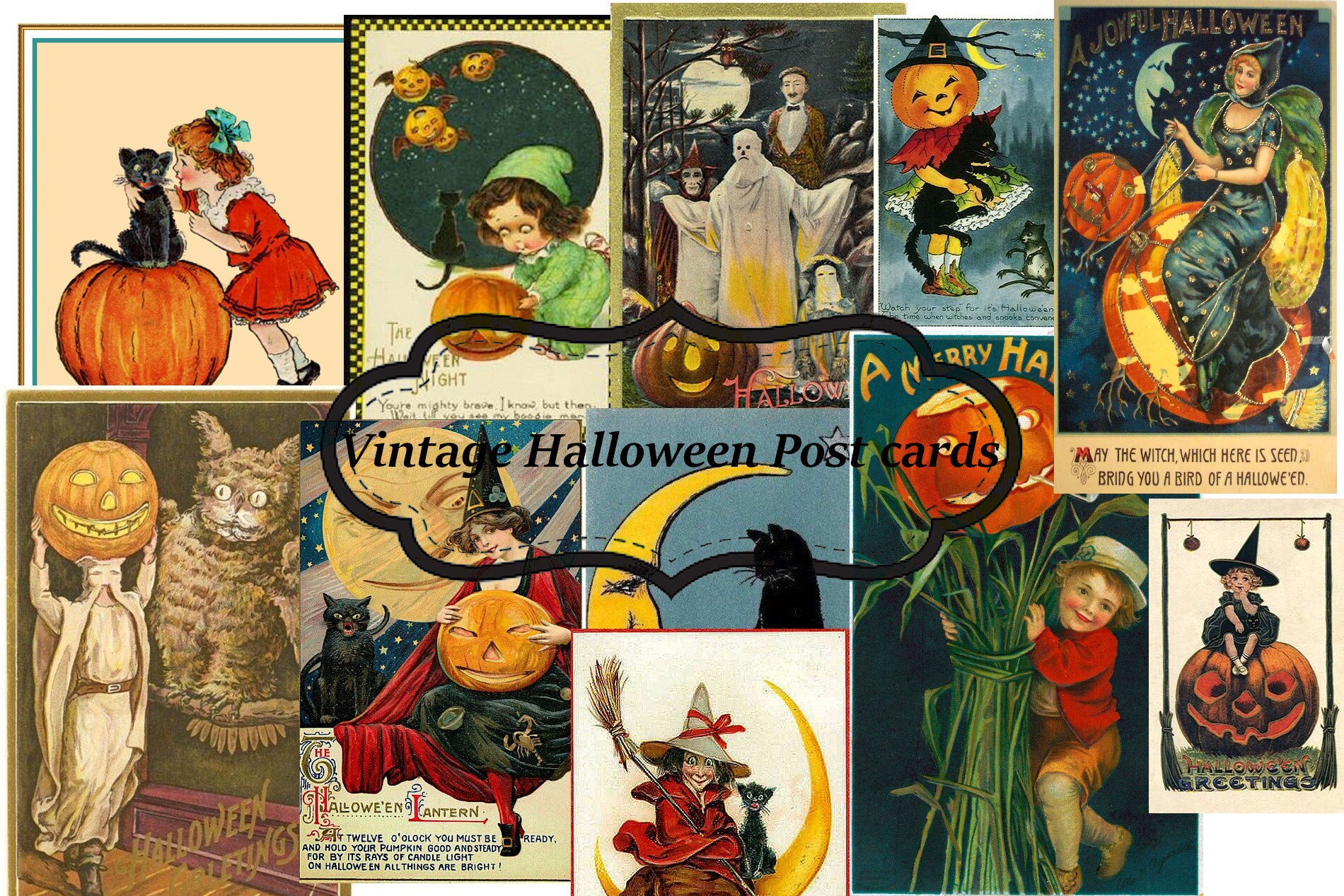 Dibujo De Halloween En Una Arta Antique halloween postcard - Etsy España