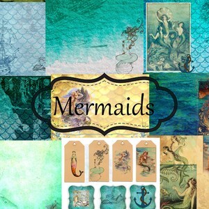 Mermaid Junk Journal digital kit mixed media collage