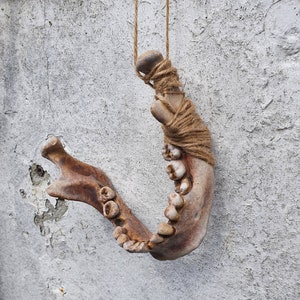 Human Jawbone life size hanging sculpture. Halloween Perfect horror prop decor