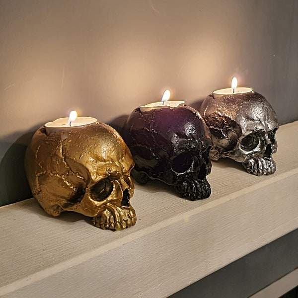 Skull tealight holder, Gothic tealight holder, Home Decor