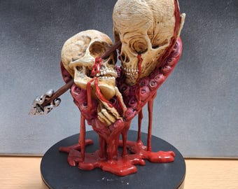 Kissing Skulls Sculpture Hand Painted 3D Printed Skull Lovers Gothic Couple Decor  Dark Art Figurine Unique Macabre