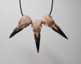 3 Raven Skulls Necklace small 3D printed Skull, Gothic Jewelry Jewellery Skull Gift, Bone Necklace Bone Jewelry Oddities Curiosities Skulls