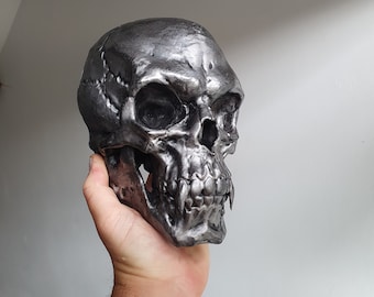 Metal effect Vampire skull wall sculpture. Dracula gothic home decor. Realistic horror prop. Gothic Gift Oddities Curiosities