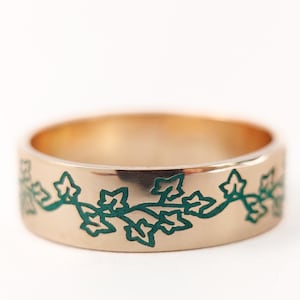 Gold Ivy Ring Malachite Inlay | Green Ivy Leaf on Solid Gold | Handmade in 8K/14K/18K
