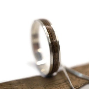 Silver walnut ring | Made in bentwood style | Wood inlay silver ring for man&woman