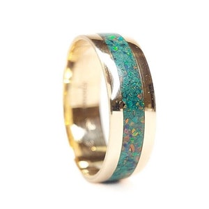 Solid Gold Malachite and Opal Ring /Handmade in 8K/14K/18K solid gold