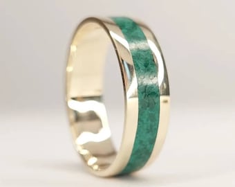 Malachite Inlay Ring: 8K/14K/18K Solid Yellow Gold Band, Minimalist Design