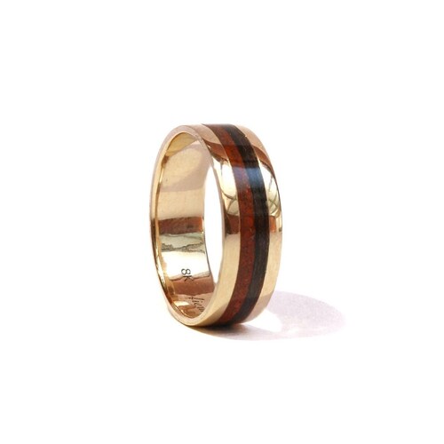 Solid Gold Ring: Ebony & Jasper Inlay, 8K/14K/18K, 3-10 mm wide