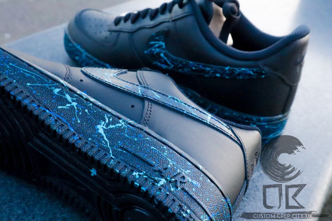 Custom Nike Air Force 1 Blue Splatter Splat Trainers Spill | Etsy