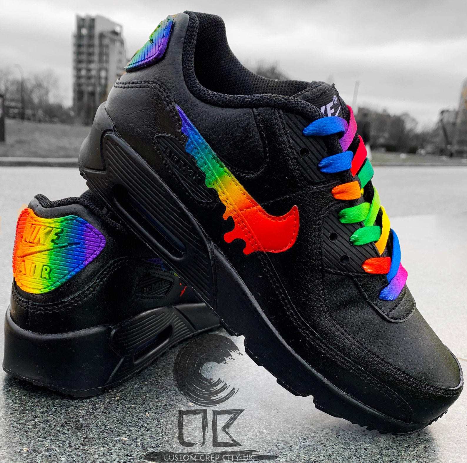 Custom Nike Air Max 90 Rainbow Drip Rainbow Customs Am90 Etsy