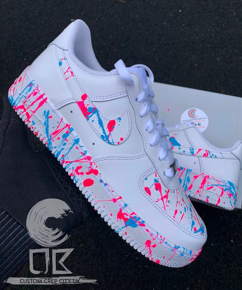 Custom Nike Air Force 1 pink and Blue Splat Trainers Spill Etsy