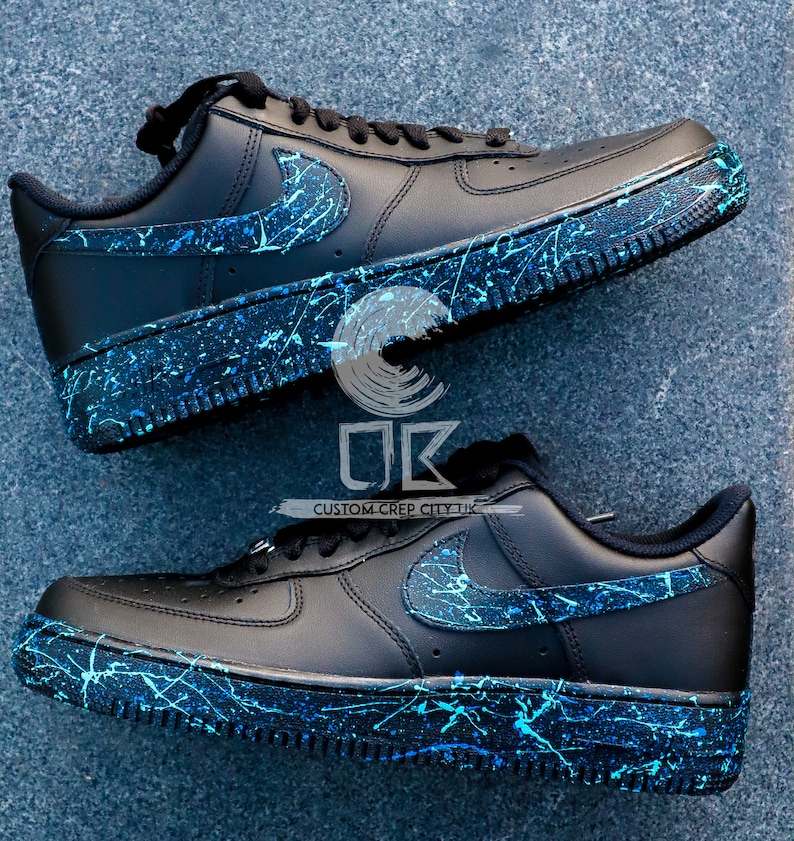Custom Nike Air Force 1 blue Splatter Splat Trainers Spill | Etsy UK