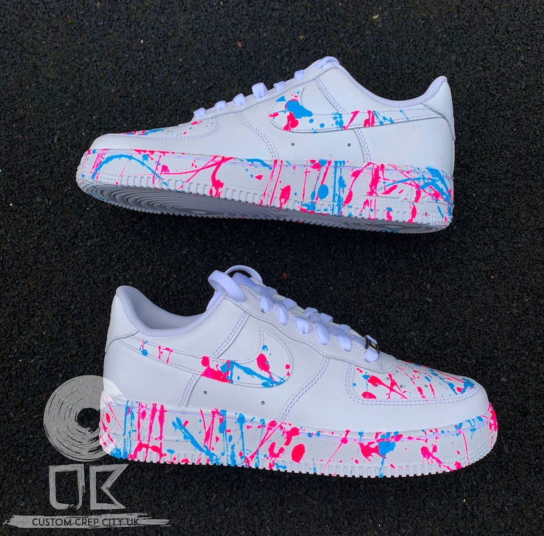 Custom Nike Air Force 1 pink and Blue Splat Trainers Spill | Etsy