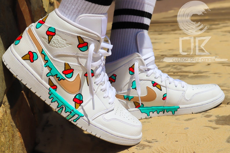 Custom Jordan 1 gelato Dripping Ice Cream Trainers Spill Etsy