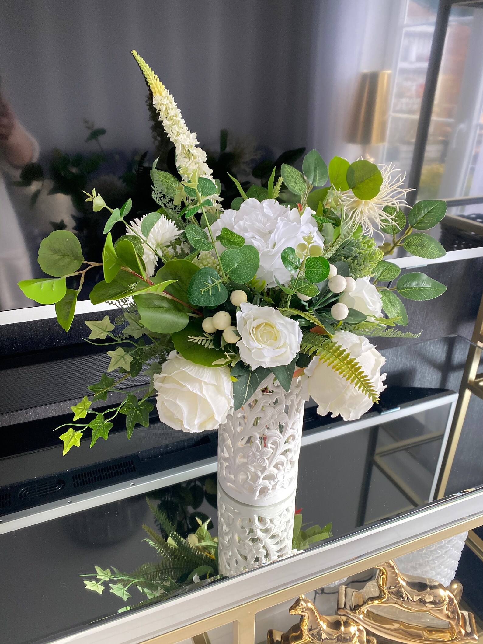 Large Artificial Flowers Arrangement In Glass Vase Silk Etsy.de