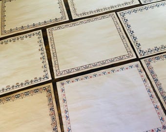 12 Sheets of Tea Dyed Paper with Colorful Vintage Frame, Double-Sided Paper , Aged Stationery