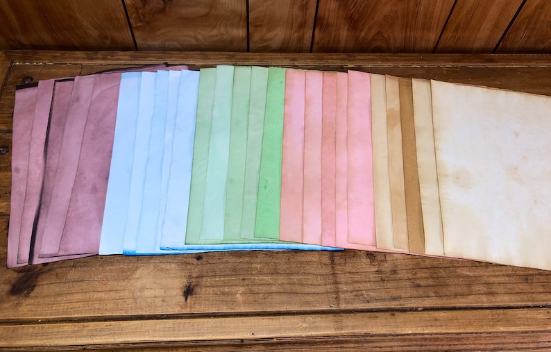 25 Multicolored Tea Dyed Paper Sheets: Scrapbook Stationary image 2