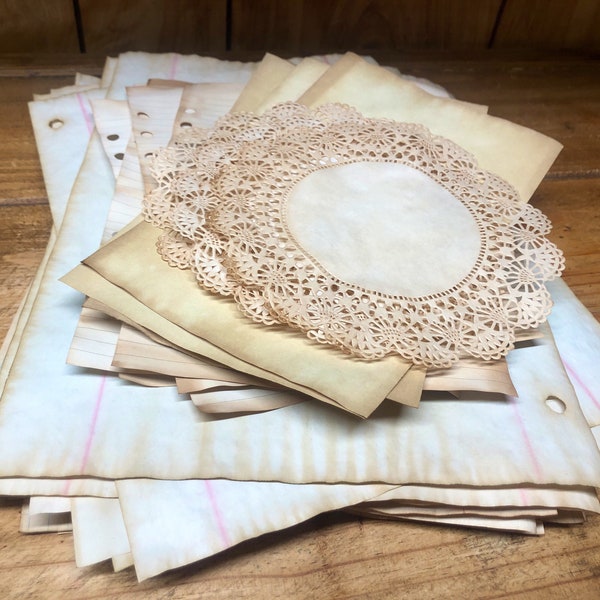 40 Pieces of Assorted Tea Dyed Paper Bundle. Tea Stained Stationary. Shabby Chic. Junk Journal Paper.