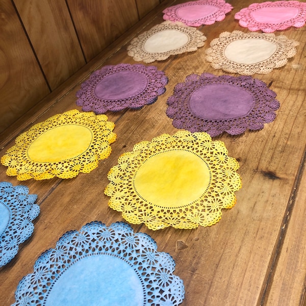 Set of 12 Multicolored 6 inch Tea Dyed Paper Doilies. Junk Journal Supplies. Tea Dyed Paper. Doilies for Scrapbooking. Doilies.