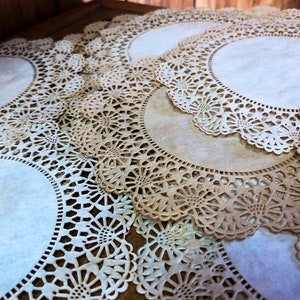 Set of 10 Six Inch Tea Dyed Paper Doilies. Tea Stained Doilies. Doilies for Junk Journals.