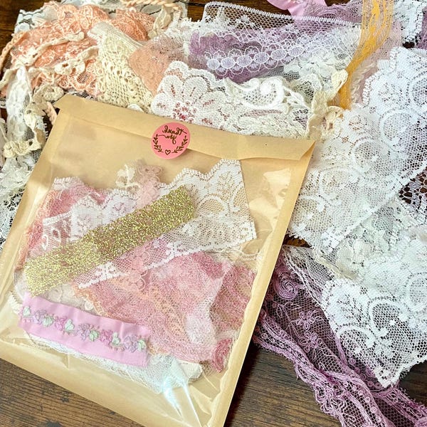 20 Piece Vintage and New Lace Grab Bag 6, Junk Journal Supplies, Lace Scraps, Lace Trim