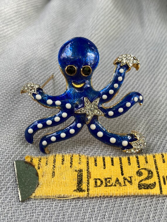 Smiling Blue Octopus with rhinestones and white a… - image 6