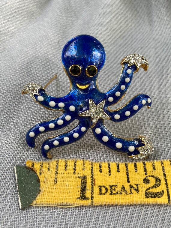 Smiling Blue Octopus with rhinestones and white a… - image 5