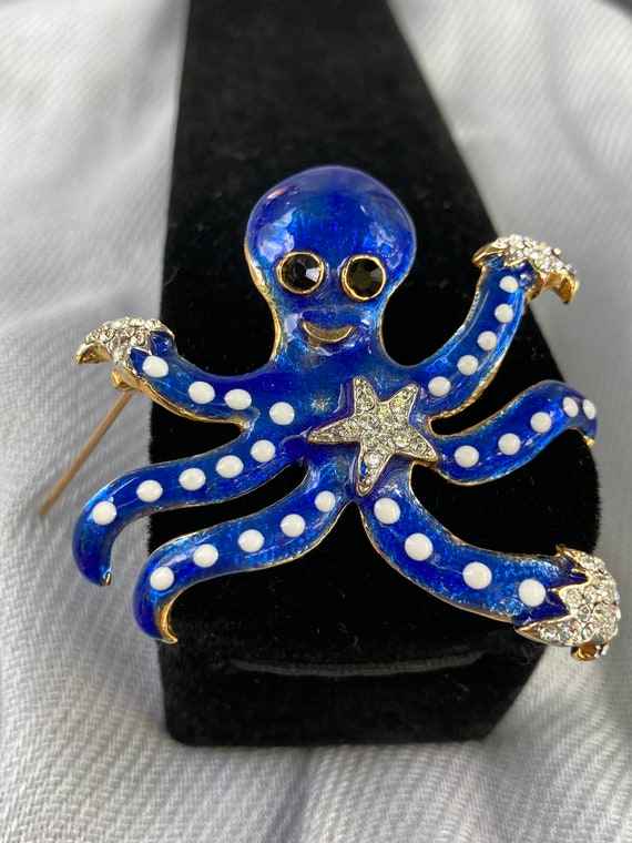 Smiling Blue Octopus with rhinestones and white a… - image 2