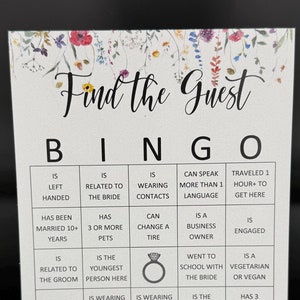 Wildflower Bridal Shower Bingo Game: Find the Guest, 24 Printed Cards