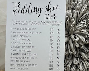 PRINTED BLK The Wedding Shoe Game, Bridal Shower Wedding Game Trivia, Kraft, Concrete or White