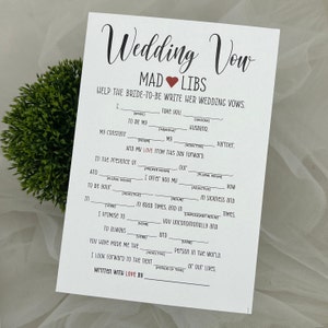 PRINTED COLOR Wedding Vow Mad Libs, Bridal Shower Wedding Game Trivia Kraft, Concrete, White