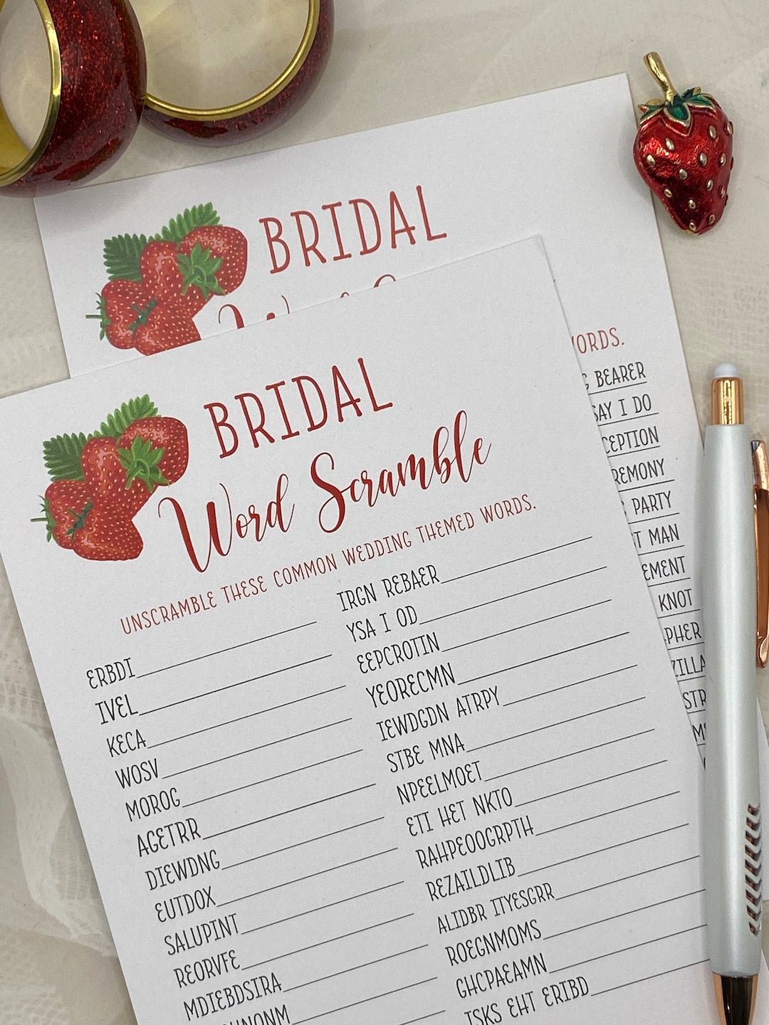 Word Riddles Wedding PRINTED Strawberry Bridal Word Scramble, Bridal Shower Game Trivia ...