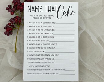 Name That Cake Bridal Shower Game: Printed Cardstock, Set of 24