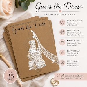 Bridal Shower Game; Guess the Dress, Printed on Kraft, Concrete, or White Cardstock, pkg 25