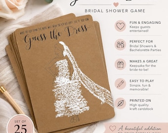Bridal Shower Game; Guess the Dress, Printed on Kraft, Concrete, or White Cardstock, pkg 25