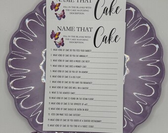 Butterfly Bridal Shower Game: Name That Cake, 24 Printed Cards