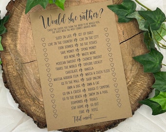 Printed Bridal Shower Game: Would She Rather, Kraft Cardstock, Set of 24