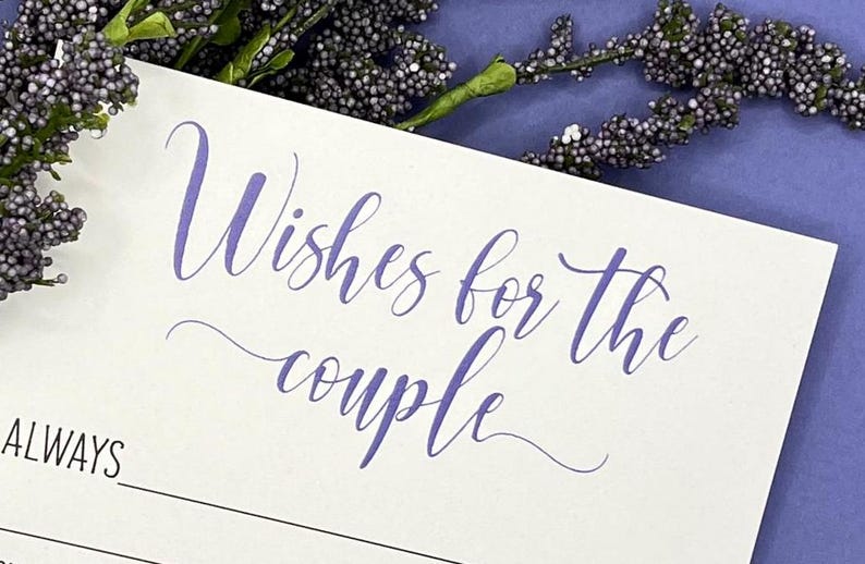 PRINTED LAVENDER, Wishes for the Couple, Bridal Shower Wedding Game, 24qty, printed on 100lb. white Cougar Cardstock. 5x7 size Pkg of 30