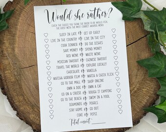 Bridal Shower Game: Would She Rather, Kraft Cardstock (Set of 24)