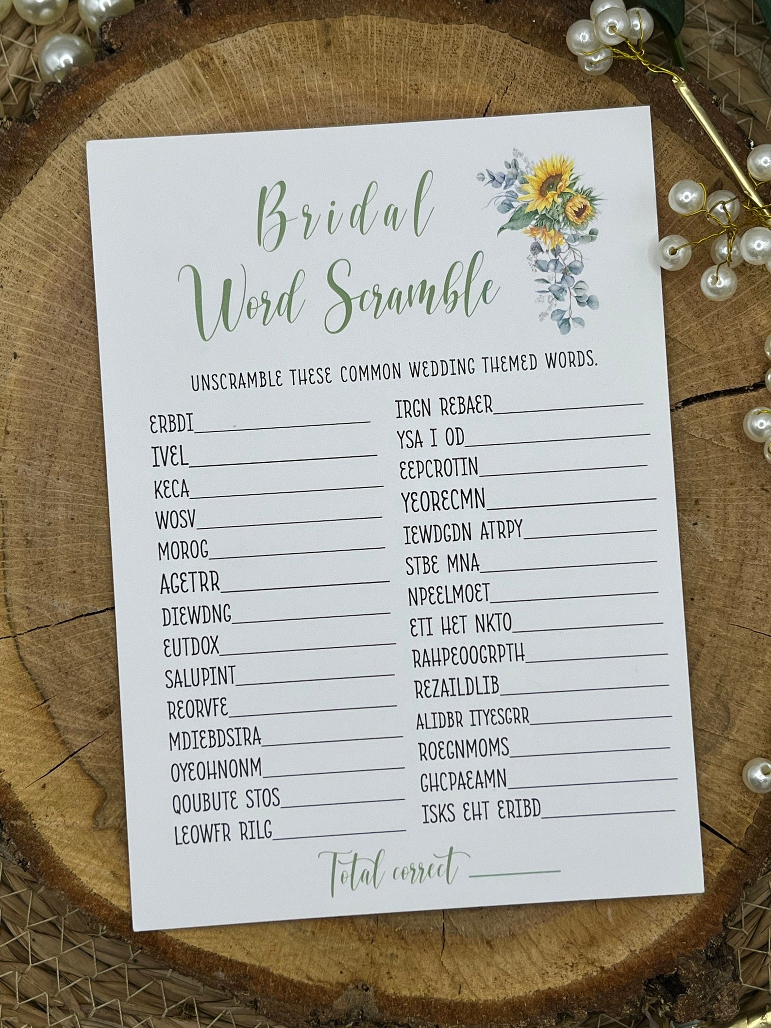 Word Riddles Wedding PRINTED Sunflower, Bridal Word Scramble, Bridal Shower Game Trivia ...