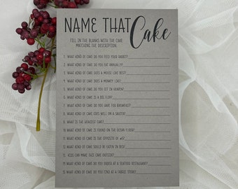 Name That Cake Bridal Shower Game: Printed Cardstock, 5x7, Set of 24