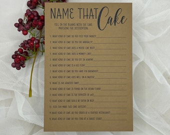 Name That Cake Bridal Shower Game: Printed Cardstock, Set of 24