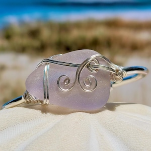 Rare Sun Pink Sea Glass Bracelet: Sterling Silver Cuff, Outer Banks Jewelry