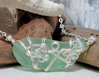 Sea Foam Green Sea Glass Necklace; Sea Glass Bridal Necklace; Beach Wedding Choker; Outer Banks Jewelry; Beach Necklace; Beach Lover Gift