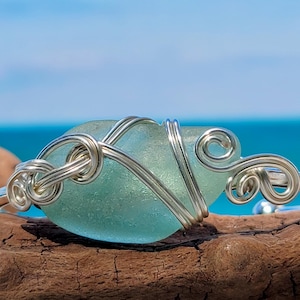 Aqua Sea Glass Cuff; Aquamarine Sea Glass Bracelet; Wire Wrapped Sea Glass; Caribbean Jewelry; Beach Lover Gift for Her